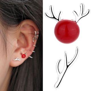 Non-matching Deer Horn Earring 1 Pair - With Earring Backs - Stud Earring - Elk - Silver - One Size