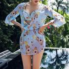 Set: Floral Print Bikini + Cover-up + Camisole Top