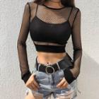Mesh Long-sleeve Cropped Top