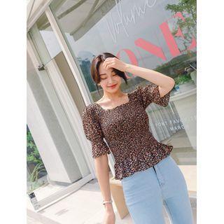 Square-neck Floral Smocked Blouse