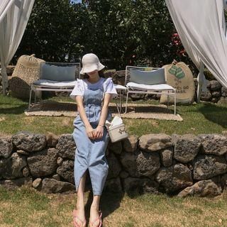 Tie-waist Maxi Denim Suspender Dress Sky Blue - One Size