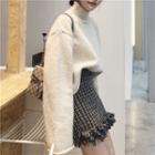 Turtleneck Cropped Sweater / Tweed A-line Skirt