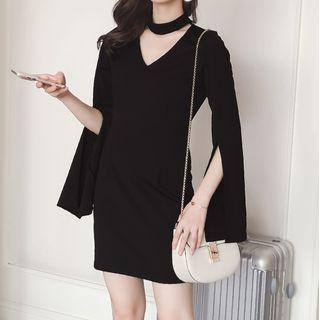 Split-sleeve Plain Sheath Dress