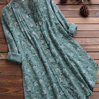 Print Wide Long-sleeve Stand-collar Dress