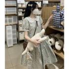 Short-sleeve Collar Floral Midi A-line Dress Blue & Pink Floral - White - One Size