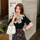 Short-sleeve Lace Panel T-shirt / Floral Print Mini A-line Skirt