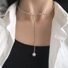 Faux Pearl Pendant Y Choker Bow - One Size