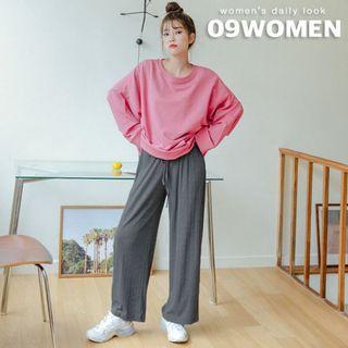 Plus Size Tie-waist Ribbed Wide-leg Pants