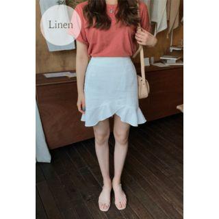 Frilled-hem Linen Blend Skirt