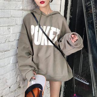 Lettering Hoodie Grayish Green - One Size