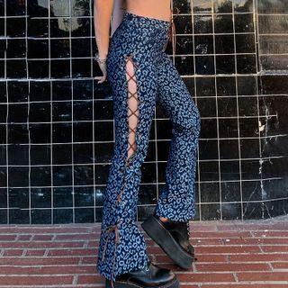 Patterned Lace-up Boot-cut Pants