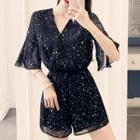 Star Print V-neck Short-sleeve Playsuit