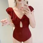 Cut-out Cap-sleeve Swimsuit
