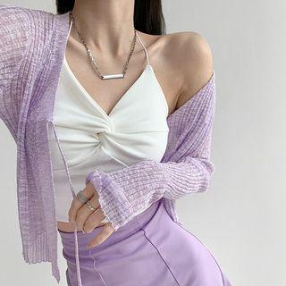 Long Sleeve Lace-up Knit Crop Cardigan