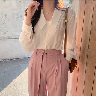 Lapel Plain Chiffon Shirt