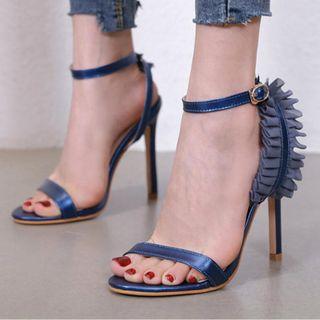 Side Ruffle Accent Open Toe High Heel Sandals