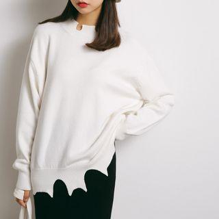 Distressed-hem Knit Sweater
