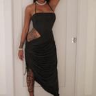 Cut-out Halter Midi A-line Dress