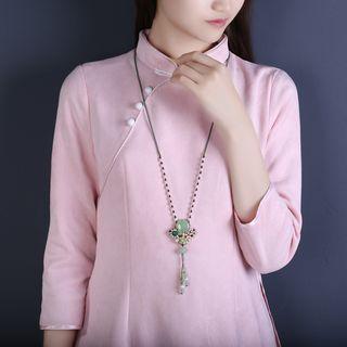 Retro Gemstone Faux Pearl Pendant Necklace As Shown In Figure - One Size