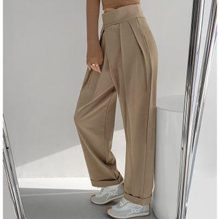 Adhesive-belt Wide-leg Dress Pants