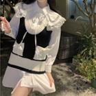 Long-sleeve Plain Shirt / Two-tone Sweater Vest