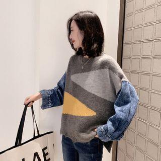 Demin Panel Sweater