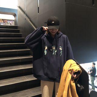 Print Hoodie Dark Blue - One Size