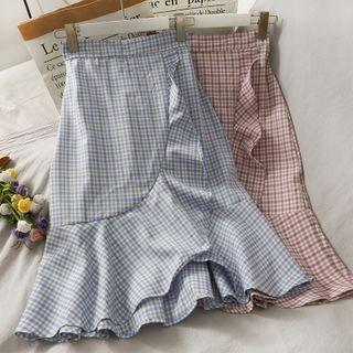 Checker Ruffled-trim Midi Skirt In 6 Colors