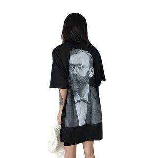 Elbow Sleeve Printed T-shirt Dress