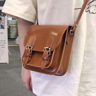 Belted Faux Leather Crossbody Bag