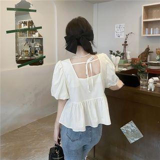 V-neck Floral Blouse Almond - One Size
