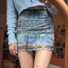 Printed Low Waist Mesh Skinny Mini Skirt
