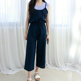 Petite Size Spaghetti-strap Wide-leg Jumpsuit