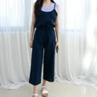 Petite Size Spaghetti-strap Wide-leg Jumpsuit