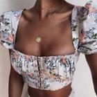 Cap-sleeve Floral Print Cropped Blouse