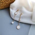 Non-matching Rhinestone Star Faux Pearl Dangle Earring 1 Pair - S925silver Long Earring - White - One Size