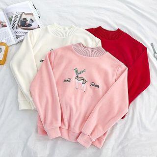 Lettering Embroidered Velvet Long-sleeve Sweatshirt