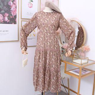 Lace-trim Floral A-line Dress With Sash