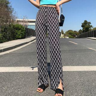 High-waist Print Slit Wide-leg Pants