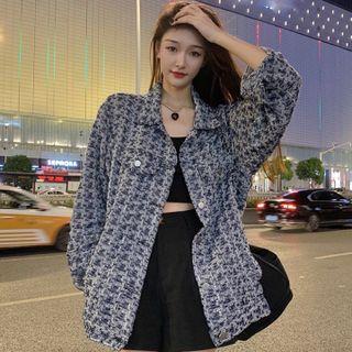 Collared Button-up Tweed Jacket