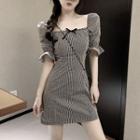 Puff-sleeve Houndstooth Mini Dress