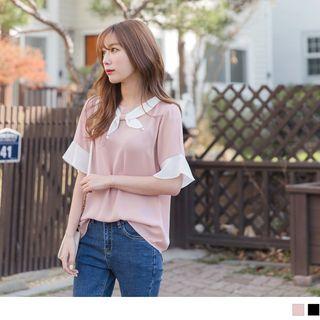 Contrast Trim Panel Beaded Bow Top