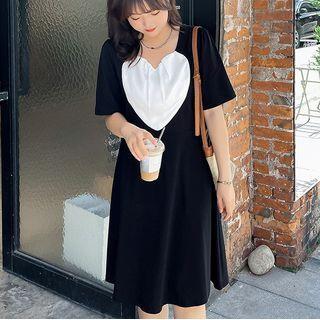 Short-sleeve Heart Midi A-line Dress / T-shirt