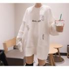 Embroidered Long Sweater White - One Size