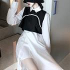 Long-sleeve Irregular A-line Midi Shirtdress / Vest