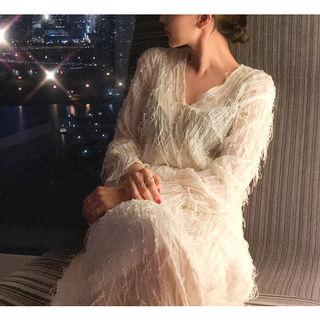 Wrap-front Fringed-detail Long Dress