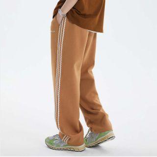 Striped Embroidered Wide Leg Pants