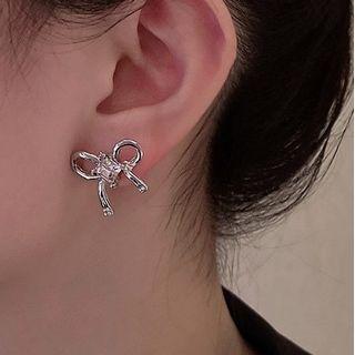 Bow Faux Crystal Alloy Earring 1 Pair - Silver - One Size