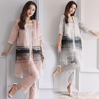 Set: Embroidered Tank Top + Pants + Light Jacket