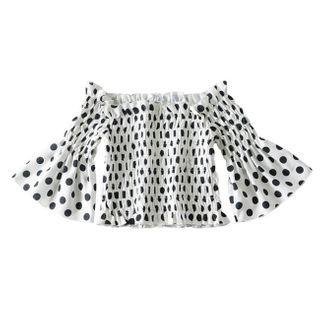 Dotted Off-shoulder Bell-sleeve Cropped Blouse